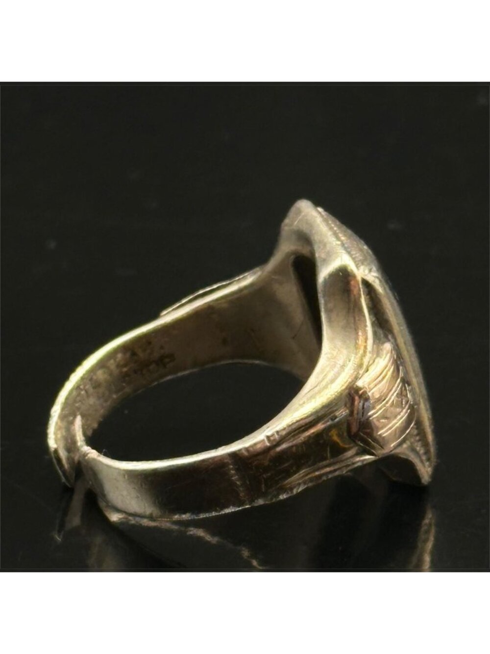 Vintage 10K Gold Top Steel Western Cowboy Signet Mid Century Mens Americana - Picture 4 of 7